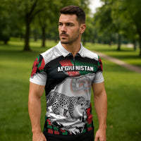 Personalized Afghanistan Zipper Polo Shirt Snow Leopard With Flag Ripped Style