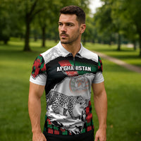 Personalized Afghanistan Zipper Polo Shirt Snow Leopard With Flag Ripped Style