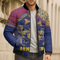 Personalized Armenia Bomber Puffer Jacket Golden Eagle And Lion Khachkar
