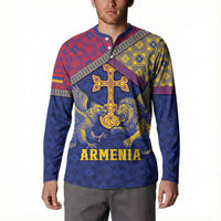 Personalized Armenia Button Sweatshirt Golden Eagle And Lion Khachkar