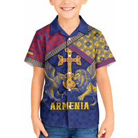 Personalized Armenia Kid Hawaiian Shirt Golden Eagle And Lion Khachkar