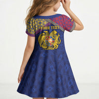 Personalized Armenia Kid Short Sleeve Dress Golden Eagle And Lion Khachkar