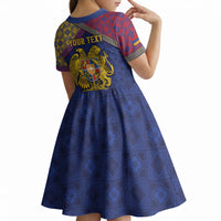 Personalized Armenia Kid Short Sleeve Dress Golden Eagle And Lion Khachkar