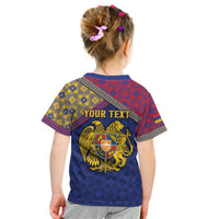 Personalized Armenia Kid T Shirt Golden Eagle And Lion Khachkar
