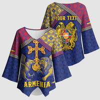 Personalized Armenia Kimono Sleeve Blouse Golden Eagle And Lion Khachkar
