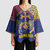 Personalized Armenia Kimono Sleeve Blouse Golden Eagle And Lion Khachkar