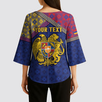 Personalized Armenia Kimono Sleeve Blouse Golden Eagle And Lion Khachkar