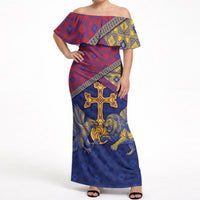 Armenia Off Shoulder Maxi Dress Golden Eagle And Lion Khachkar