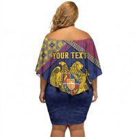 Personalized Armenia Off Shoulder Short Dress Golden Eagle And Lion Khachkar