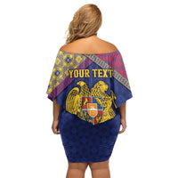 Personalized Armenia Off Shoulder Short Dress Golden Eagle And Lion Khachkar