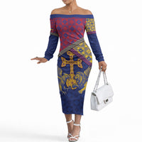 Armenia Off The Shoulder Long Sleeve Dress Golden Eagle And Lion Khachkar