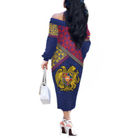 Armenia Off The Shoulder Long Sleeve Dress Golden Eagle And Lion Khachkar