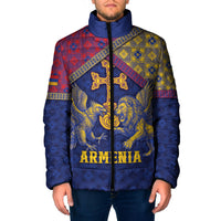 Personalized Armenia Padded Jacket Golden Eagle And Lion Khachkar