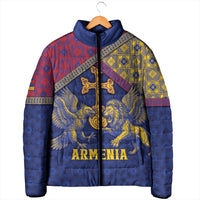Personalized Armenia Padded Jacket Golden Eagle And Lion Khachkar