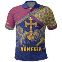 Personalized Armenia Polo Shirt Golden Eagle And Lion Khachkar