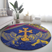 Armenia Round Carpet Golden Eagle And Lion Khachkar