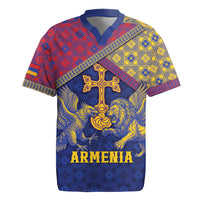 Personalized Armenia Rugby Jersey Golden Eagle And Lion Khachkar