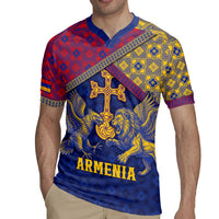 Personalized Armenia Rugby Jersey Golden Eagle And Lion Khachkar