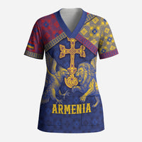 Personalized Armenia Scrub Top Golden Eagle And Lion Khachkar