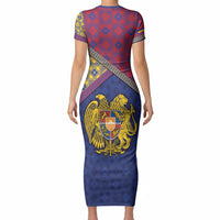 Armenia Short Sleeve Bodycon Dress Golden Eagle And Lion Khachkar