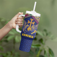 Personalized Armenia Tumbler With Handle Golden Eagle And Lion Khachkar