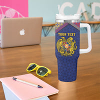 Personalized Armenia Tumbler With Handle Golden Eagle And Lion Khachkar