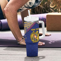 Personalized Armenia Tumbler With Handle Golden Eagle And Lion Khachkar