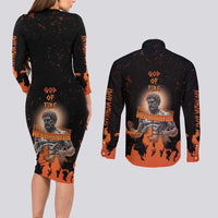 Ancient Greek Hephaestus Couples Matching Long Sleeve Bodycon Dress and Long Sleeve Button Shirt God Of Fire - Wonder Print Shop