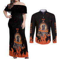 Ancient Greek Hephaestus Couples Matching Off Shoulder Maxi Dress and Long Sleeve Button Shirt God Of Fire - Wonder Print Shop