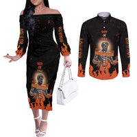 Ancient Greek Hephaestus Couples Matching Off The Shoulder Long Sleeve Dress and Long Sleeve Button Shirt God Of Fire - Wonder Print Shop