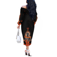 Ancient Greek Hephaestus Off The Shoulder Long Sleeve Dress God Of Fire - Wonder Print Shop