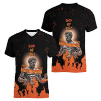 Ancient Greek Hephaestus Women V-Neck T-Shirt God Of Fire - Wonder Print Shop