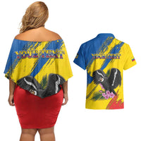 Personalized Ecuador Couples Matching Off Shoulder Short Dress and Hawaiian Shirt Andean Condor With Phalaenopsis Orchid - Wonder Print Shop