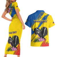 Personalized Ecuador Couples Matching Short Sleeve Bodycon Dress and Hawaiian Shirt Andean Condor With Phalaenopsis Orchid - Wonder Print Shop
