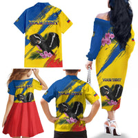 Personalized Ecuador Family Matching Off The Shoulder Long Sleeve Dress and Hawaiian Shirt Andean Condor With Phalaenopsis Orchid - Wonder Print Shop