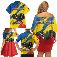 Personalized Ecuador Family Matching Off Shoulder Short Dress and Hawaiian Shirt Andean Condor With Phalaenopsis Orchid - Wonder Print Shop