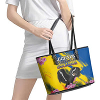 Ecuador Leather Tote Bag Andean Condor With Phalaenopsis Orchid - Wonder Print Shop