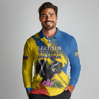 Personalized Ecuador Long Sleeve Polo Shirt Andean Condor With Phalaenopsis Orchid - Wonder Print Shop