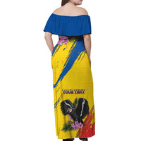 Personalized Ecuador Off Shoulder Maxi Dress Andean Condor With Phalaenopsis Orchid - Wonder Print Shop