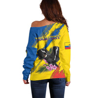 Personalized Ecuador Off Shoulder Sweater Andean Condor With Phalaenopsis Orchid - Wonder Print Shop