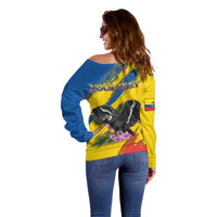 Personalized Ecuador Off Shoulder Sweater Andean Condor With Phalaenopsis Orchid - Wonder Print Shop