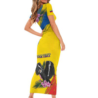 Personalized Ecuador Short Sleeve Bodycon Dress Andean Condor With Phalaenopsis Orchid - Wonder Print Shop