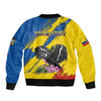 Personalized Ecuador Sleeve Zip Bomber Jacket Andean Condor With Phalaenopsis Orchid - Wonder Print Shop