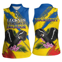 Personalized Ecuador Women Sleeveless Polo Shirt Andean Condor With Phalaenopsis Orchid - Wonder Print Shop