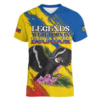 Personalized Ecuador Women V-Neck T-Shirt Andean Condor With Phalaenopsis Orchid - Wonder Print Shop