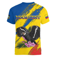 Personalized Ecuador Women V-Neck T-Shirt Andean Condor With Phalaenopsis Orchid - Wonder Print Shop