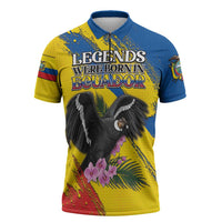 Personalized Ecuador Zipper Polo Shirt Andean Condor With Phalaenopsis Orchid - Wonder Print Shop