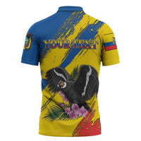 Personalized Ecuador Zipper Polo Shirt Andean Condor With Phalaenopsis Orchid - Wonder Print Shop