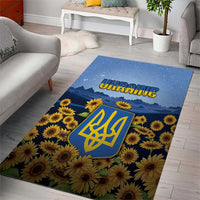 Ukraine Area Rug Coat Of Arms On Sunflower Field - Wonder Print Shop