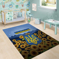 Ukraine Area Rug Coat Of Arms On Sunflower Field - Wonder Print Shop